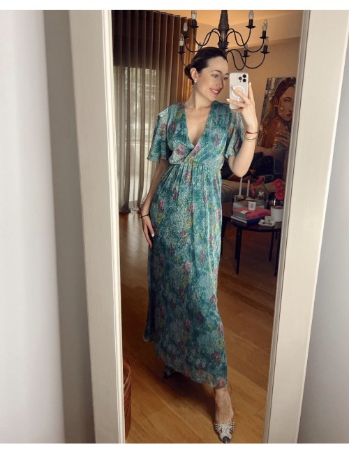 Φόρεμα floral με ασημοκλωστή