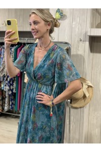 Φόρεμα floral με ασημοκλωστή