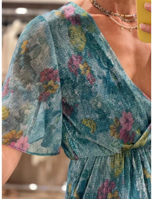 Φόρεμα floral με ασημοκλωστή