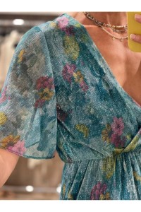 Φόρεμα floral με ασημοκλωστή