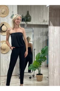Ολόσωμη φόρμα μαύρη εμπριμέ στράπλες