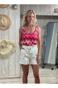 Σορτς λευκό eco leather με ζώνη