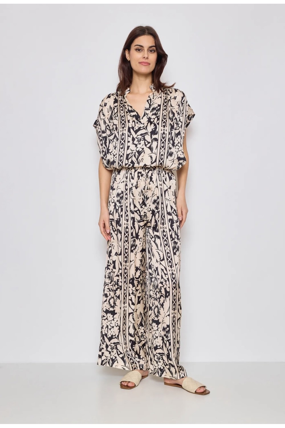 Παντελόνα χακί floral silk blend