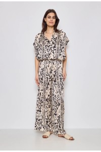 Παντελόνα χακί floral silk blend