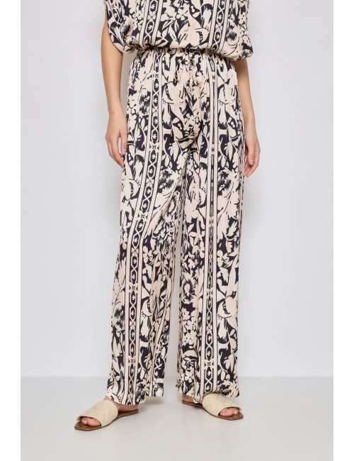 Παντελόνα χακί floral silk blend