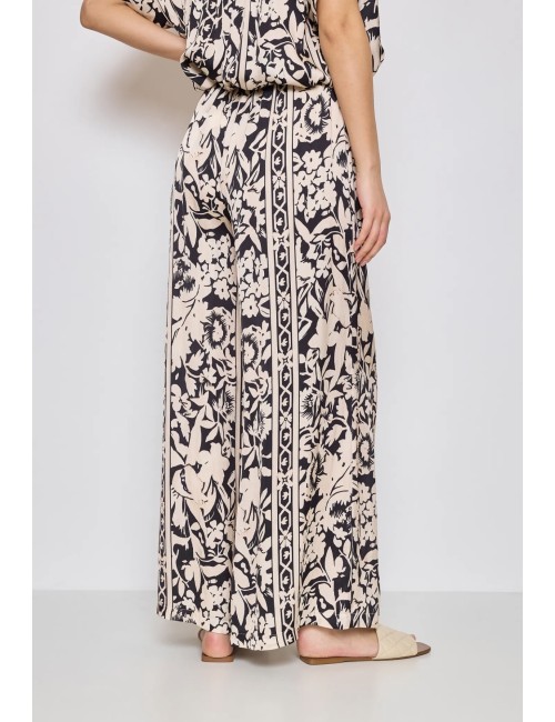 Παντελόνα χακί floral silk blend