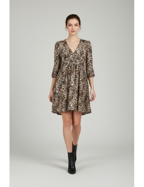 Φόρεμα silky touch leopard με λαιμόκοψη V