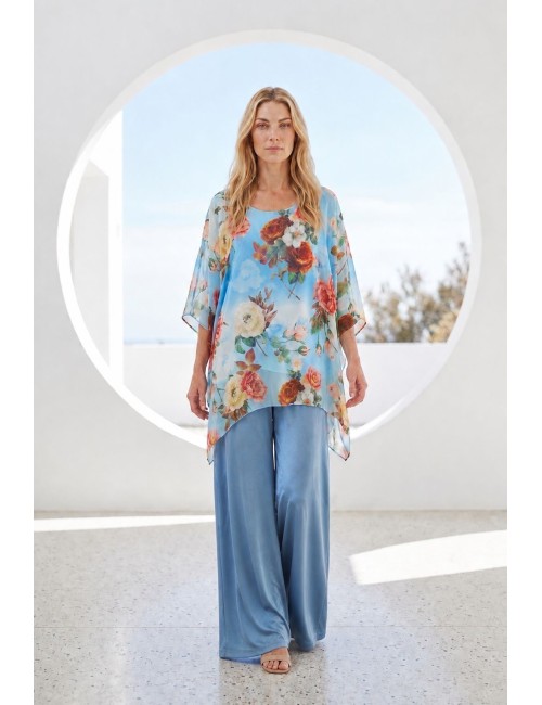 Oversized Floral Poncho με Αέρινη Υφή | Frenchie
