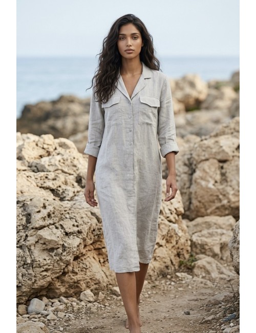 Λινό Midi Shirt Dress με Κουμπιά | Frenchie