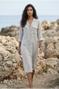 Λινό Midi Shirt Dress με Κουμπιά | Frenchie