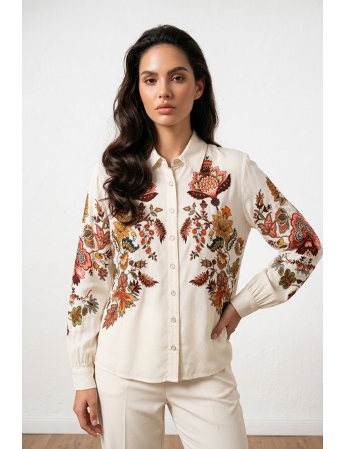 Γυναικείο Εκρού Πουκάμισο με Floral Print