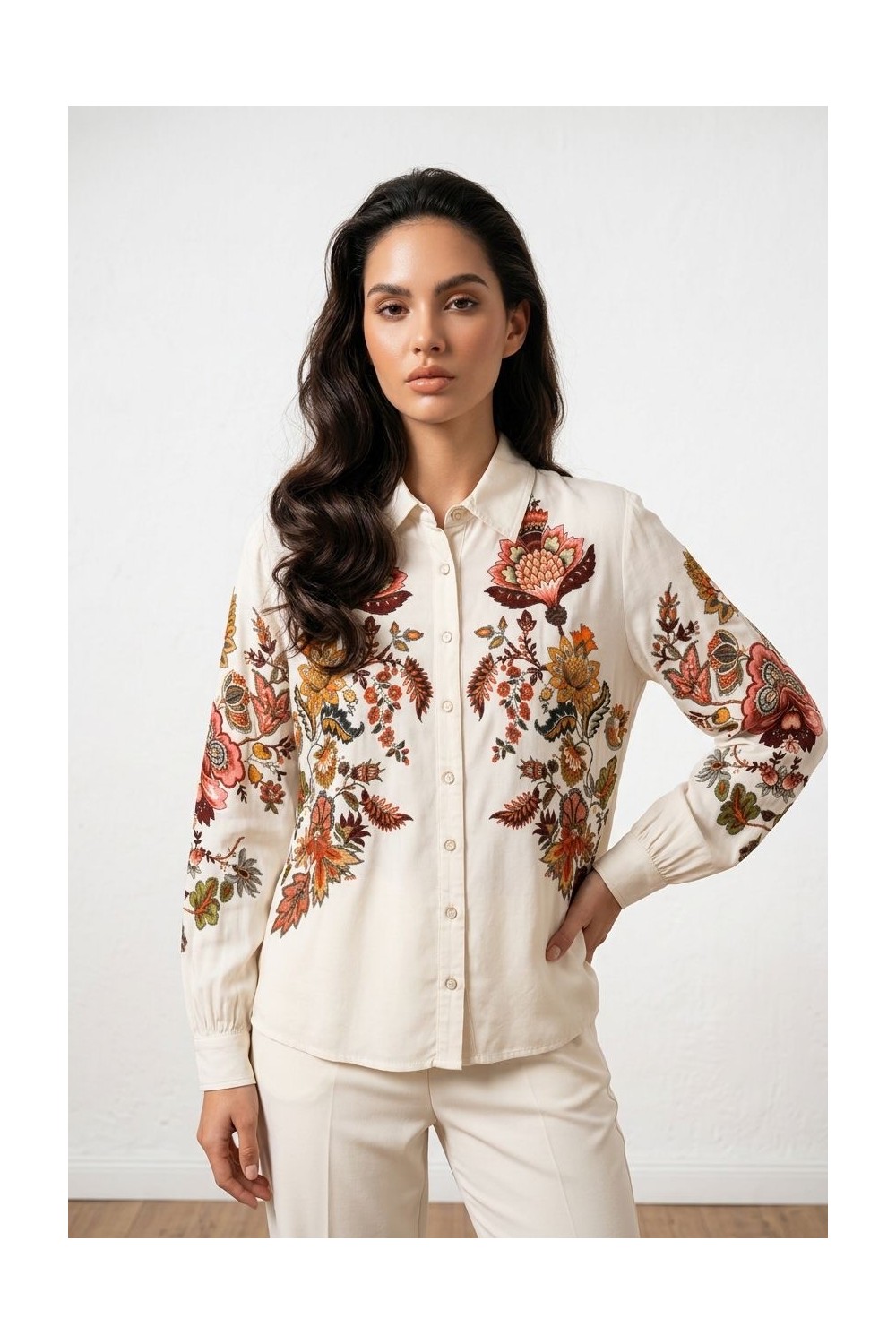 Γυναικείο Εκρού Πουκάμισο με Floral Print