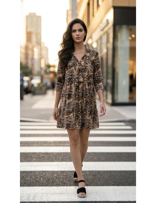 Φόρεμα silky touch leopard με γιακά
