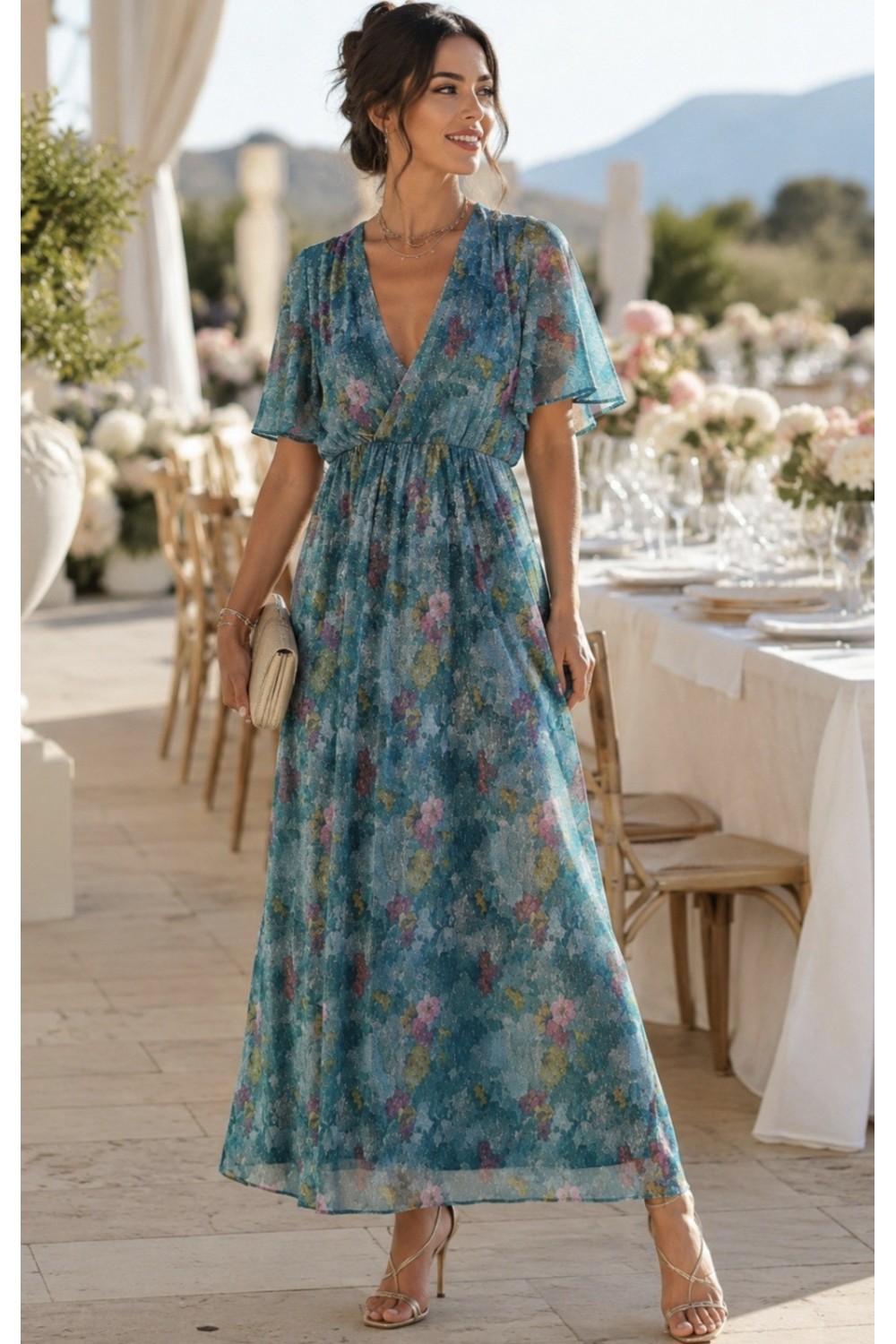 Φόρεμα μάξι floral με ασημοκλωστή από Vintage Love, Paris