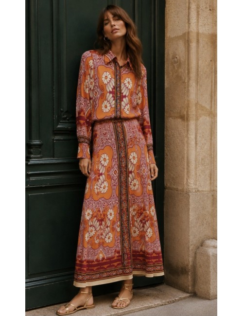 Γυναικείο Σετ με Retro Floral Πουκάμισο & Ψηλόμεση Φούστα