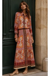 Γυναικείο Σετ με Retro Floral Πουκάμισο & Ψηλόμεση Φούστα