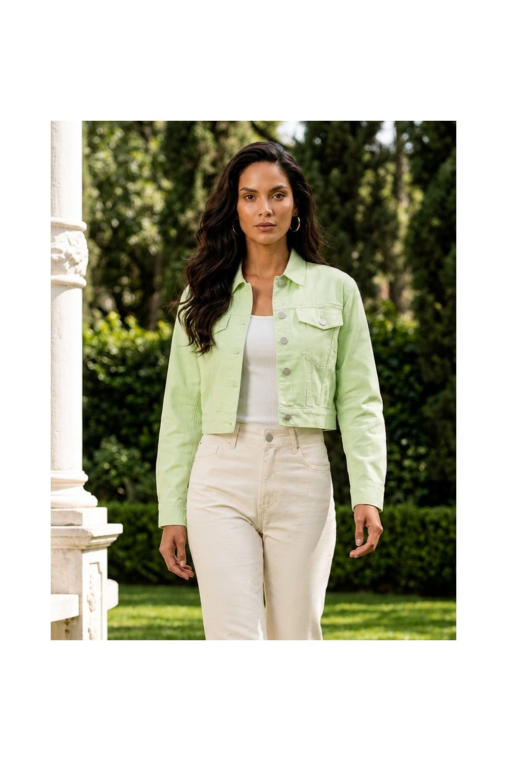 Τζιν  jacket πράσινο crop