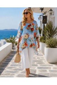 Oversized Floral Poncho με Αέρινη Υφή | Frenchie
