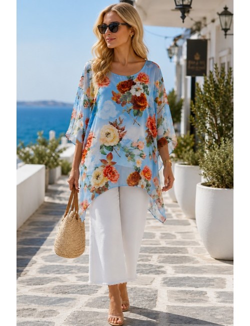 Oversized Floral Poncho με Αέρινη Υφή | Frenchie