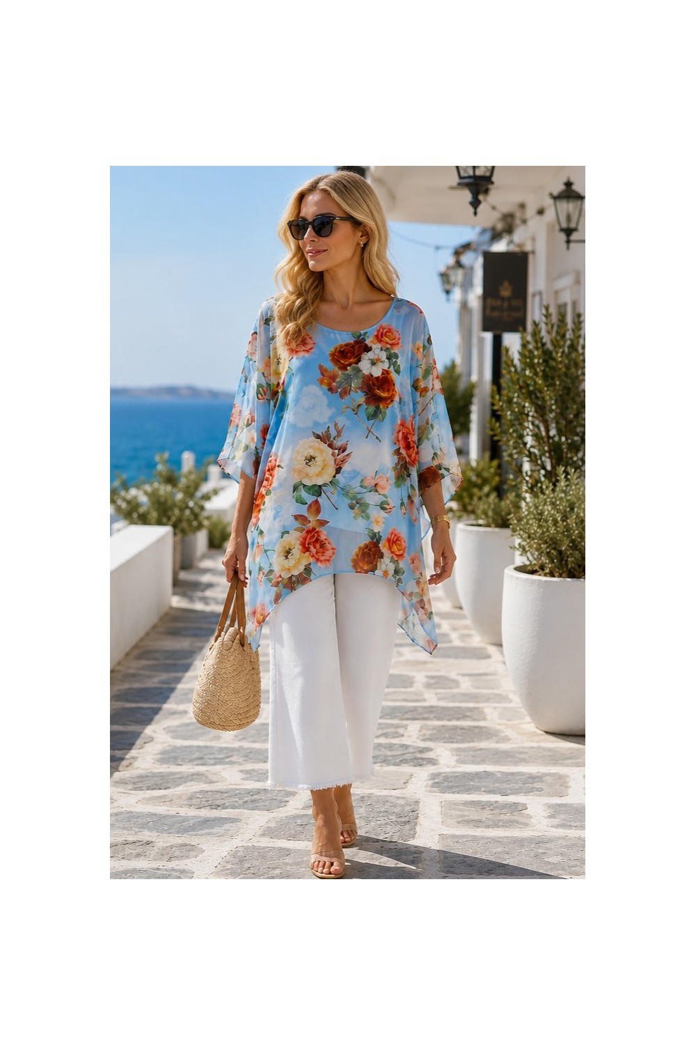 Oversized Floral Poncho με Αέρινη Υφή | Frenchie