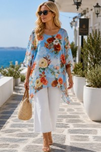 Oversized Floral Poncho με Αέρινη Υφή | Frenchie