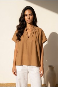 Μπλούζα Silk Blend με V Λαιμόκοψη & Όρθιο Γιακά | Frenchie