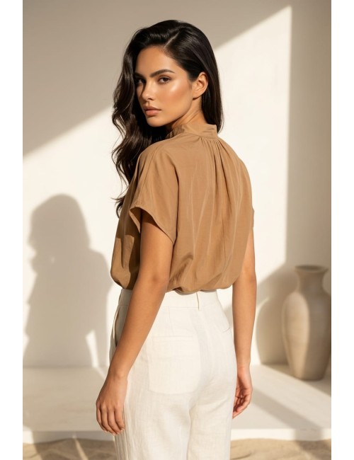 Μπλούζα Silk Blend με V Λαιμόκοψη & Όρθιο Γιακά | Frenchie