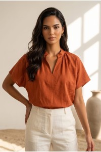 Μπλούζα Silk Blend με V Λαιμόκοψη & Όρθιο Γιακά | Frenchie